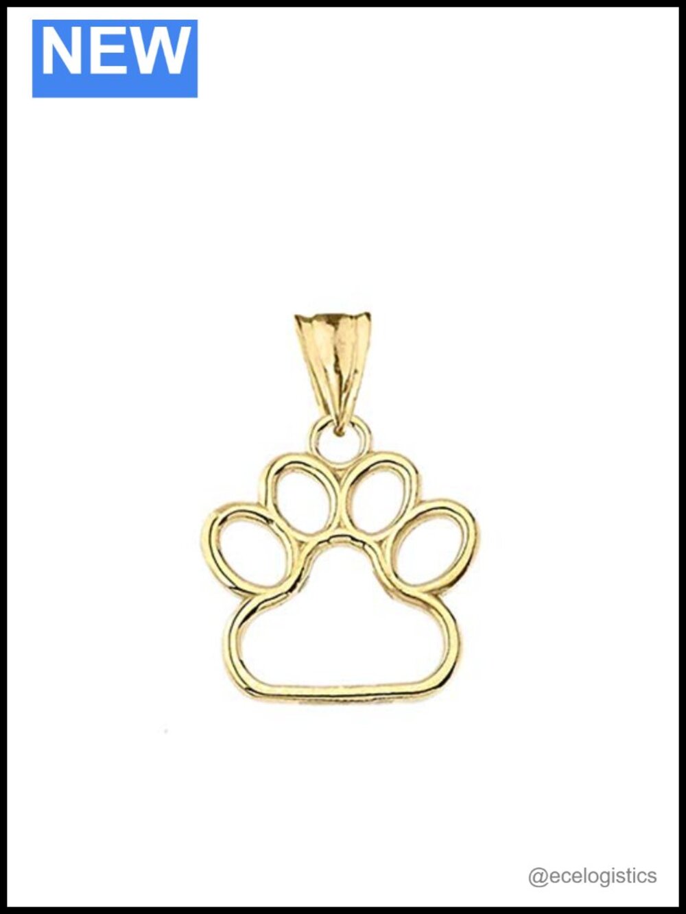 10k Gold Dog Paw Print Outline Charm Pendant Small